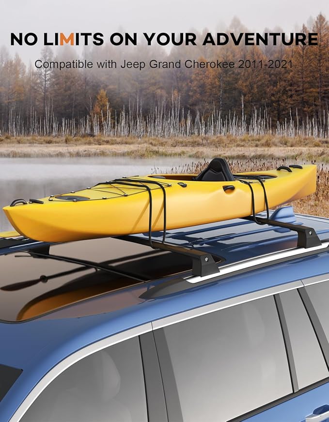 Wonderdriver Heavy Duty 300lbs Lockable Roof Rack Cross Bars Compatible with Jeep Grand Cherokee 2011-2021 (with Grooved Side Rails), All-Metal Aluminum Crossbars Rooftop Cargo Bag Kayak Luggage