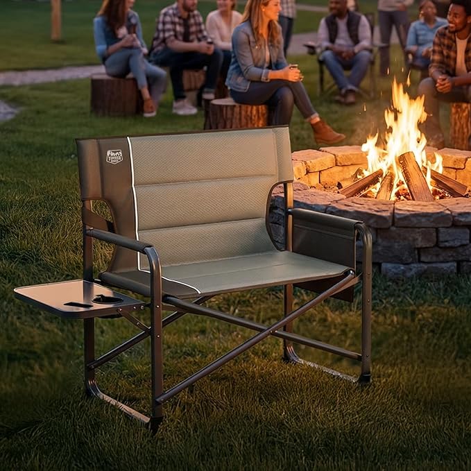 Timber Ridge XXL Director’s Chair – Heavy Duty Folding Camping Chair for Adults, 500lb Capacity, Extra Wide Padded Seat for Camping, Sports, Lawn, Courtyard, and Outdoor Use, Tan