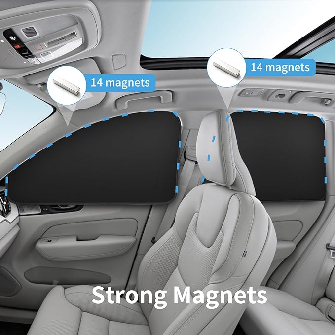 Side Window Shade Car Curtains - Privacy Sun Shades Magnetic 100% Block Light Car Window Covers with Cooler Feeling (Black, back-D-2pcs)