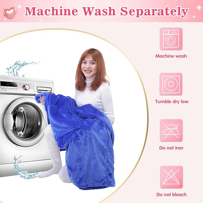 Waitu Wearable Blanket Sweatshirt Gifts for Women and Men, Warm and Cozy Giant Blanket Hoodie, Thick Flannel Blanket with Sleeves and Giant Pocket - Blue