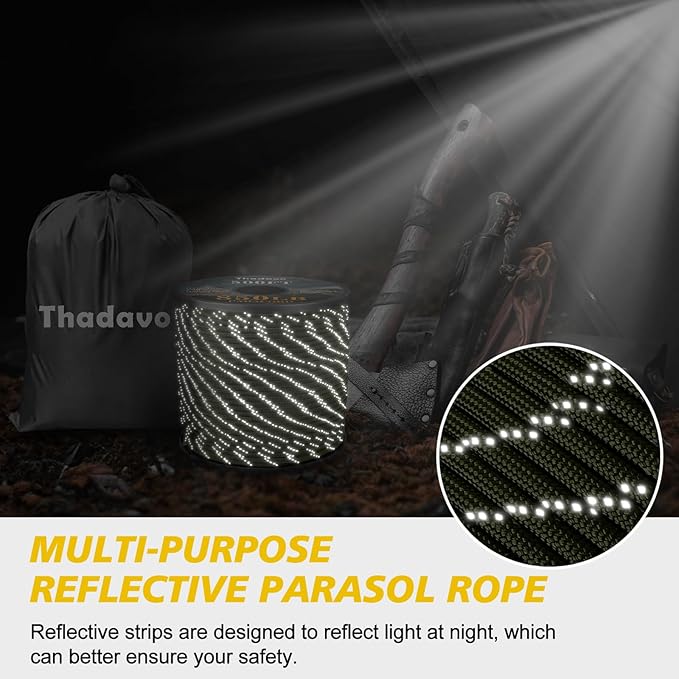 Reflective Paracord Rope 850Ib, 50/100/200/500/1000ft 4MM 11 Strand Parachute Cords, Tactical Paracord String for Camping, Fishing, Clothesline, Hammock, Survival Bracelet, Army Green 200FT