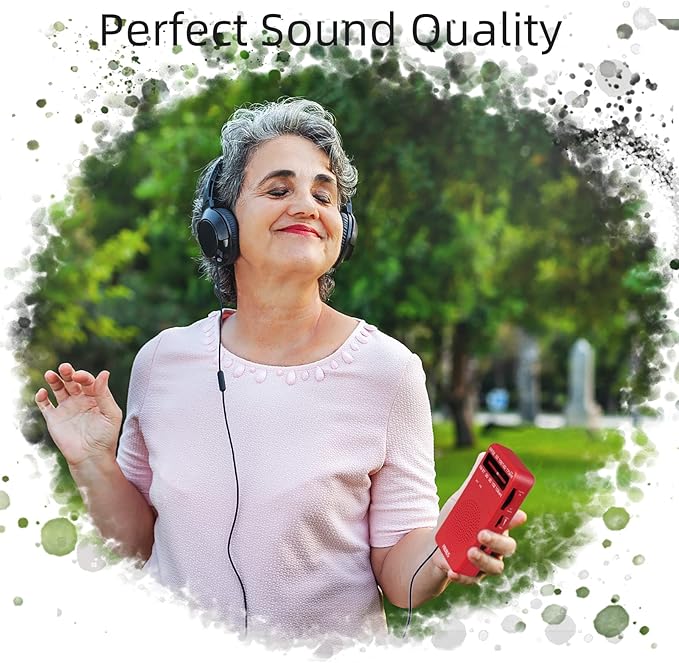 PRUNUS J-166 Portable Radio AM FM, Gifts for Dad and Mom, Battery Operated Radio with Tuning Light, Back Clip, Excellent Reception, AM FM Radios Portable, Transistor Radios