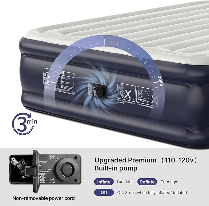 VOSSER Air Mattress Queen with Built-in Pump, 18" Raised Inflatable Blow Up Mattress,Upgraded Heavy Duty 800lbs Portable Air Bed for Home, Guests,Floor& Camping, Self Inflating Colchon Inflable Queen