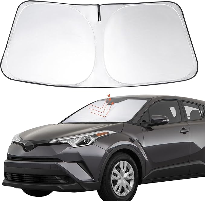 Windshield Sun Shade Custom Fit 2018 2019 2020 2021 2022 2023 Toyota CHR CH-R Accessories Foldable Sunshade Front Window Covers Protect Car from Heat Damage Keep Car Cooler