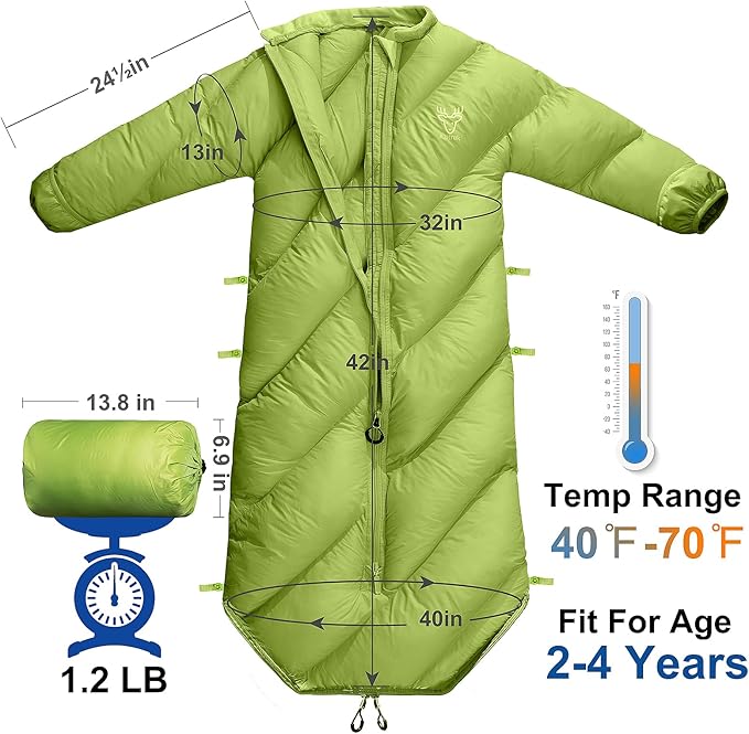 Walkable Toddler Sleeping Bags for Kids, Boys Girls (2T-4T) - Puffy Camping Sleeping Sack for Indoor, Outdoor, Travel, Sleepover, Slumber Party (up to 46 in)- Machine Washable, Lightweight