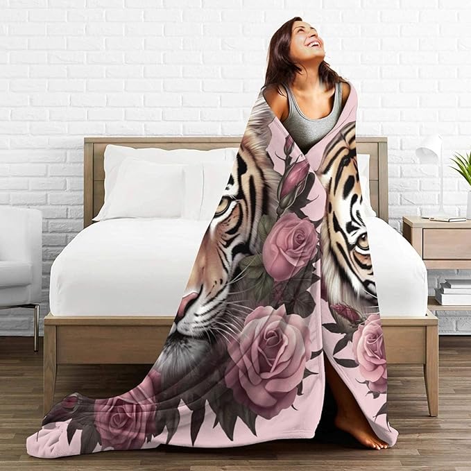 Tiger Blanket Soft Warm Tiger Fleece Plush Throw Blanket Tiger Gifts for Tiger Lover Cozy Flannel Bedding Tiger Animal Stuff Decor Blanket for Girls Boys Kids Adults Women 60"x80"