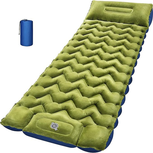 4" Thick Double-Sided Camping Sleeping Pad | Warm Velvet Top, Waterproof Nylon Bottom | Inflatable Mattress for Backpacking & Cold Weather