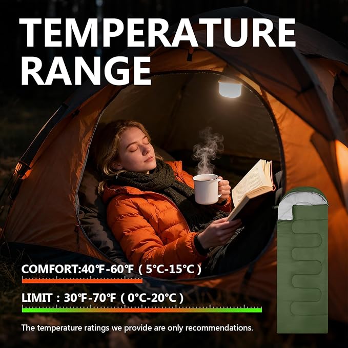 Sleeping Bags, Lightweight Camping Sleeping Bag for Adults, Kids, Hiking, Outdoor, Travel, Cold Weather & Warm