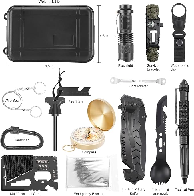 Survival Kits, 16 Pcs Survival Gear and Equipment, Christmas Stocking Stuffers for Camping Outdoor Adventure Gifts for Men Christmas