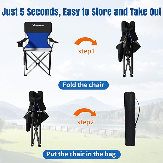 DIAMONDFORGE High Back Camping Chair for Adult, Portable Folding Camp Chair, Outdoor Camping Chair with Wide Cup Holder, Side Pocket for Hiking Fishing Sports (500LBS Oversized/300LBS Breathable Mesh)