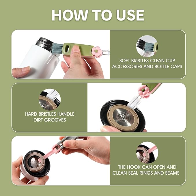 3 Pcs 3 in 1 Cup Lid Cleaning Brush, 2025 New Multifunctional Portable Straw Lid Cup Cleaner Brush Set, Tiny Bottle Cup Lid Brush Cleaner Brush, Efficient and Durable Brushes for Bottle Gap