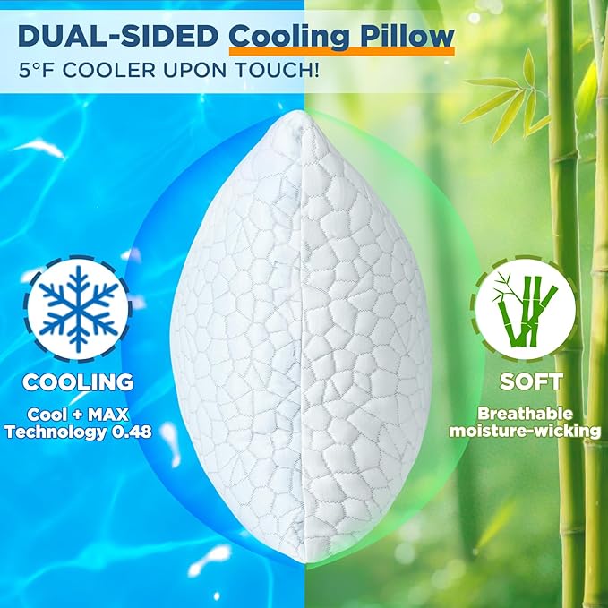 Cooling Pillow King Size 1 Pack, Adjustable Bed Pillows for Sleeping, Luxury Shredded Memory Foam Pillows, Soft Yet Supportive Firm Pillow for Side, Back, Stomach Sleepers, Cool Pillow for Hot Sleeper
