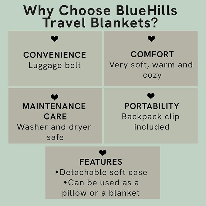 BlueHills Premium Soft Travel Blanket Pillow Airplane Blanket Packed in Soft Bag Pillowcase with Hand Luggage Belt Backpack Clip Compact Pack Large Portable Flight Throw Beige T005