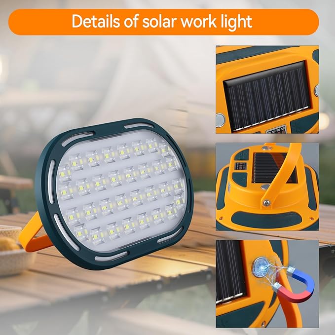 Multifunction Mini 3.74"x2.36" Rechargeable Work Light Solar Magnetic Portable Flood Light with Rotatable Stand 4 Mode Waterproof LED Work Light for Camping Garage Outdoor Emergency Power Bank
