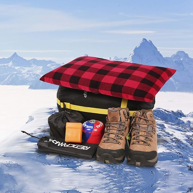 REDCAMP Small Camping Pillow Lightweight and Compressible, 2PCS Flannel Travel Pillow with Removable Pillow Cover