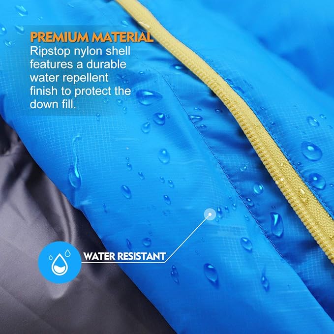 ZOOOBELIVES 10 Degree Down Sleeping Bag for Adults, 4-Season Cold-Weather Mummy Bag, Roomy Fit, 550+ Fill Power Warmth, Lightweight & Compressible for Car Camping, Backpacking & Hunting - AlpliveD1500