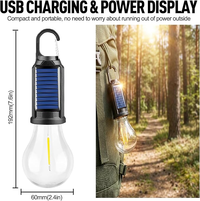 MODOAO 5-Pack Solar LED Camping Light Bulb, Rechargeable Emergency Light Bulbs for Power Outage, Portable Tent Lantern with Hook, Solar Camping Lights for Tent, Hiking, Home – Waterproof Solar Bulbs