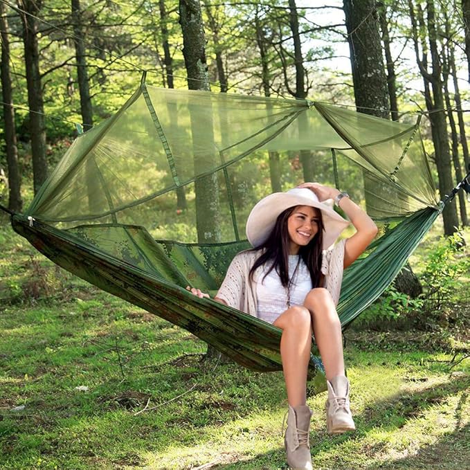 Camping Hammock 2 Person Hammocks with Net, Tent, Tree Straps Heavy Duty Waterproof Lightweight Nylon Portable Hammock for Hiking Outdoor Travel Beach Survival Backyard