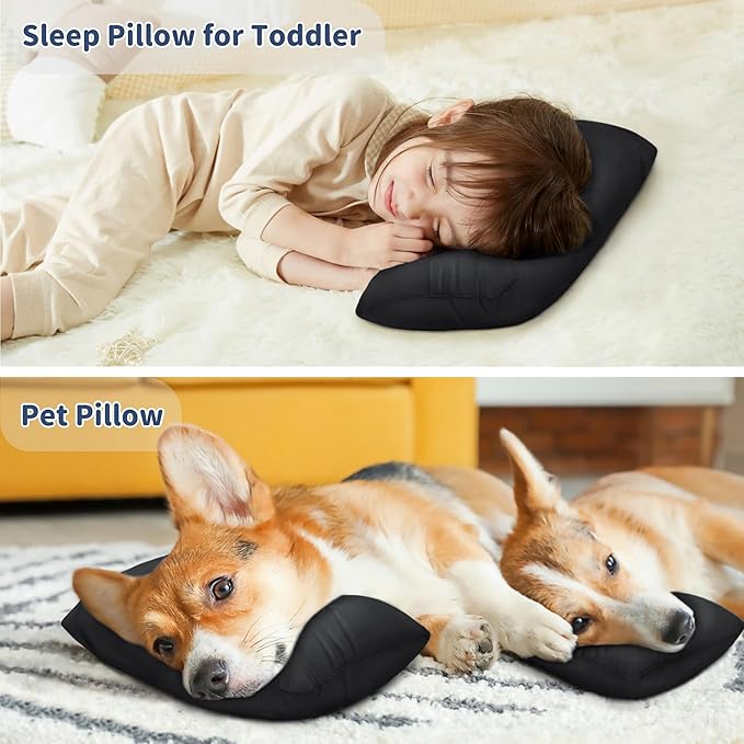 Pro Goleem Small Pillow 11"x7"x2.5" for Camping and Traveling with Name Tag Mini Tiny Pillow for Kids Sleeping and Chair Car Air Nap Neck Lumbar Knee Rest Pillows, Black