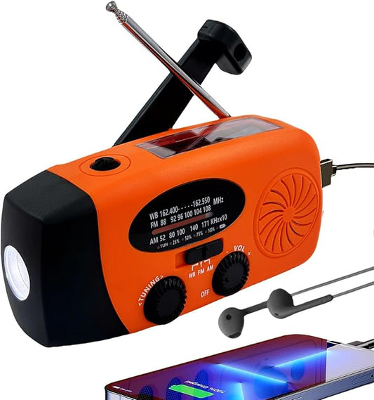 iRonsnow Solar Emergency Hand Crank Weather Radio, Portable Self Powered NOAA AM/FM Radios with SOS Alarm LED Flashlight 5000mAh Smart Phone USB Charger for Camping (Orange)