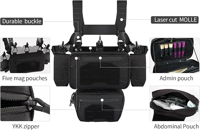 Tactical Chest Mini Rig 1000D Quick Release Multifunctional Tactical Vest Outdoor with Multi-Pockets