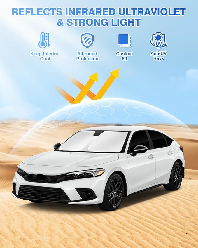Canvcle Windshield Sun Shade for 11th Gen Honda Civic 2022-2025 2026 (NOT for Hatchback) Side Rear Window Shade Cover Kit Full Window Sun Visor Shield Camping Keep Vehicle Cool Black 8PCS