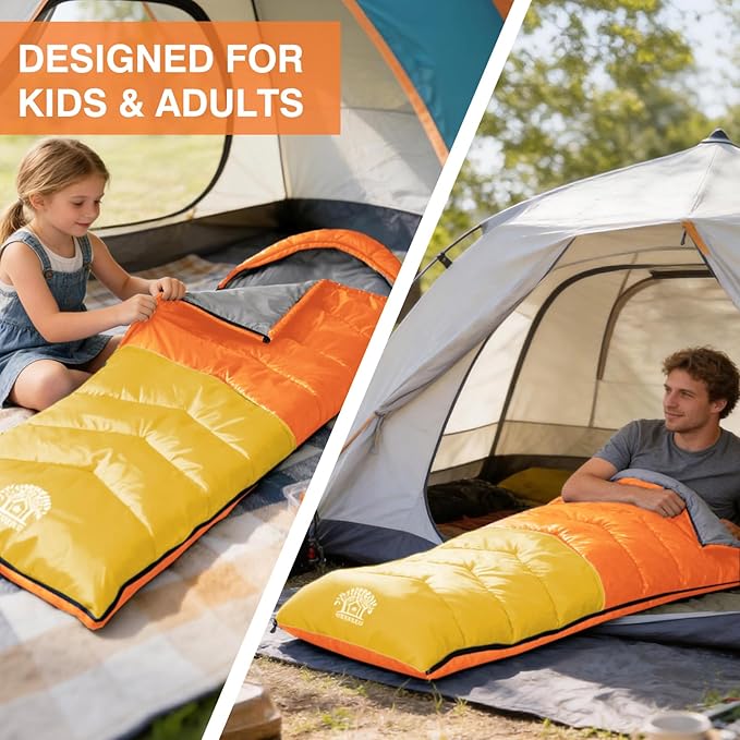 Sleeping Bag 4 Seasons Adults & Kids for Camping Hiking Trips Warm Cool Weather,Lightweight and Waterproof with Compression Bag,Indoors Outdoors Activities