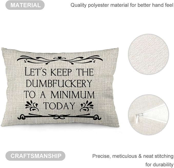 ITFRO Lets Keep The Dumbfuckery to a Minimum Today Funny Words Lumbar Beige Burlap Throw Pillow Case Cushion Cover Sofa Bedroom Decorative Rectangle 12x20 Inch