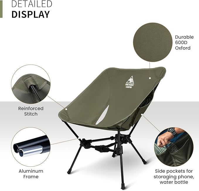 ONETIGRIS Tigerblade Camping Chair, Lightweight Folding Backpacking Hiking Chair, Compact Portable 330 lbs Capacity