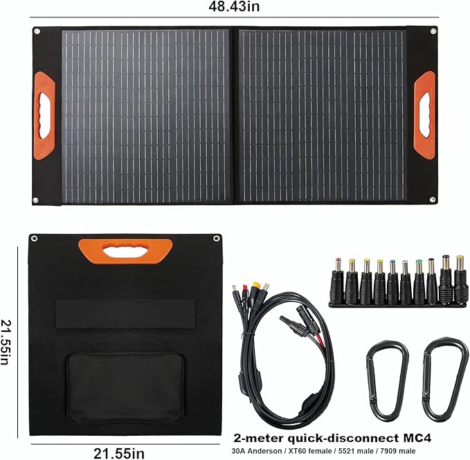 100W Portable Solar Panel, Monocrystalline ETFE Solar Charger with 23.5% High Conversion Efficiency, Foldable Solar Panel with MC4 Output for Portable Power Station, Camping, RV, Outdoor Emergency