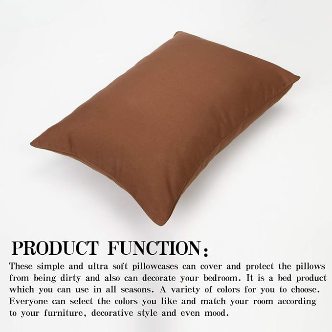 NTBAY Zippered Toddler Pillowcases Set of 2, 100% Brushed Microfiber 13x18 Pillowcases, Super Soft and Cozy Travel Kids Nursery Pillow Cases, 13x18 Inches, Brown