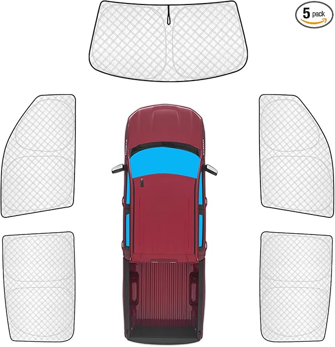 KMF 5pcs Thicken Sun Shades for Chevy Silverado 1500 2014-2019 Accessories, Chevrolet Full Car Window Covers Sunshade for Windshield Side, UV Block and Blackout Privacy for Camping Outdoor