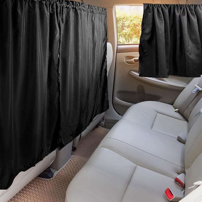4 Pcs Medium Upgrade Double Layer Thickened Car Curtains Set, 98% Light Blocking Car Window Shades Covers, Include 2 Side Window Covers, 1 Divider Curtain & 1 Storage Bag, Sedan SUV Accessories