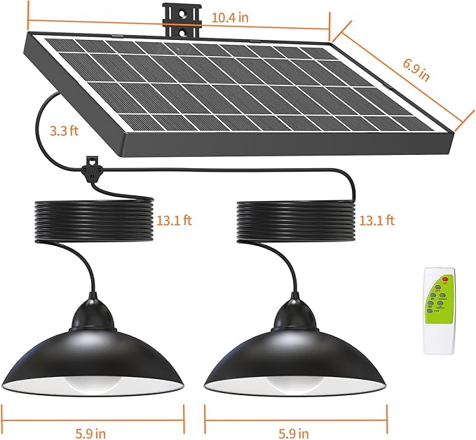 Lightonight Solar Pendant Lights IP65 Weatherproof Dusk to Dawn Solar Shed Lamp with Remote Controller for Outdoor Gazebo Barn Chicken Coop Bullpen Pig Pen Stables Tents
