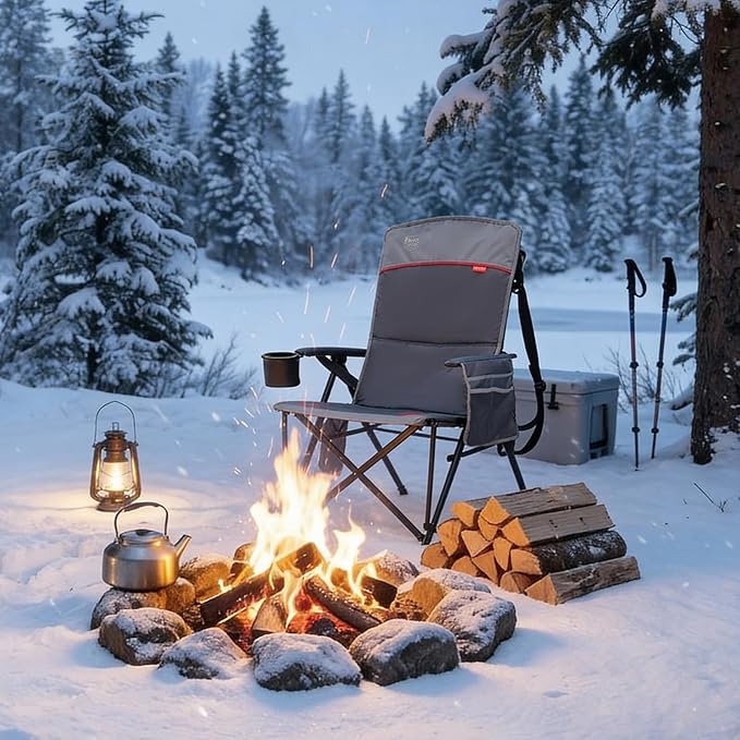 TIMBER RIDGE Oversized Heated Camping Chair with Lumbar Support, Portable Folding Chair Heavy Duty for Adults Supports 450 LBS for Outdoor Camping, Lawn, with High Back (Power Bank not Included)