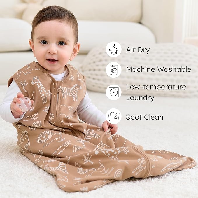 Baby Sleep Sack 0-6 months, 100% Cotton Sleeping Sack for Newborn and Infant, 3 Pack Baby Wearable Blanket for Boy and Girl, 0.5 Tog Lightweight Double Zipper Sleep Bag Green Brown Giraffe