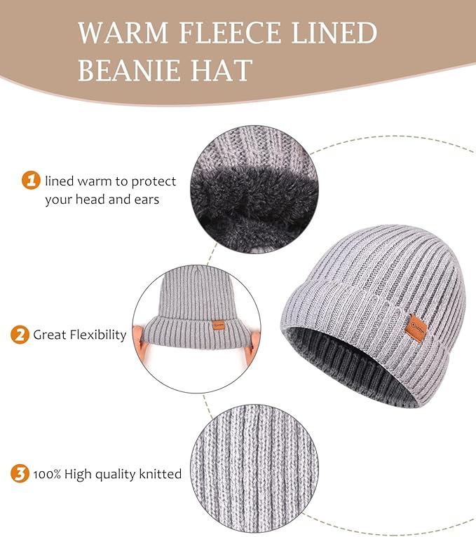 LCZTN Winter Beanie Hat and Touchscreen Gloves Set for Men and Women,Beanie Gloves Set with Warm Knit Fleece Lined