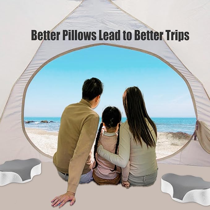Bespilow Camping Travel Pillow for Sleeping - Memory Foam Cervical Neck Support Pillow for Neck Pain Relief, Inflatable Alternative, Compressible Cooling Orthopedic Pillow for Backpacking, Airplane