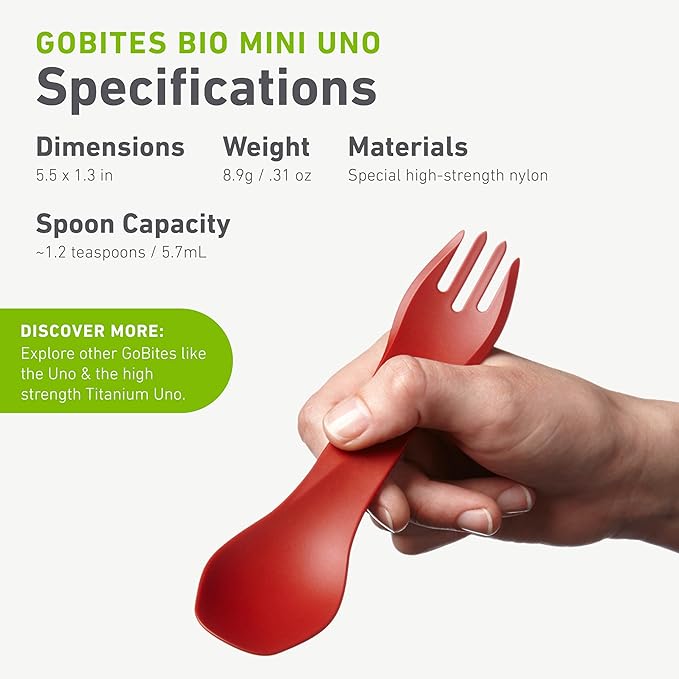 humangear GoBites Bio Uno Mini Spork - Durable Plant-Based Travel & Camping Utensils - Portable & Compact Dining Ware - Food-Safe Material - Light Blue/Light Green/Black, Bio Uno Mini 3-Pack
