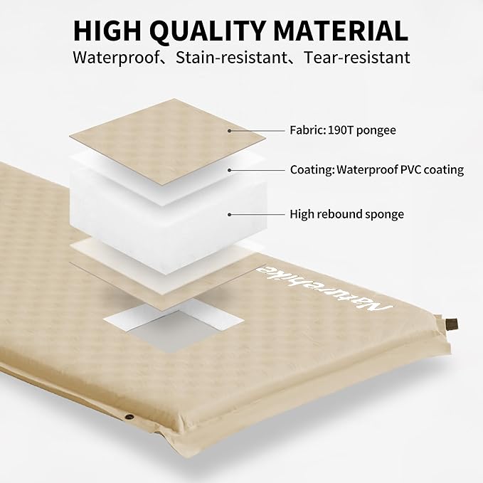 Naturehike Connectable Double Self Inflating Sleeping Pad, 1.18" Memory Foam Camping Pad, Backpacking Camping Mattress Pad for Tent, Travel, Car, Hammock