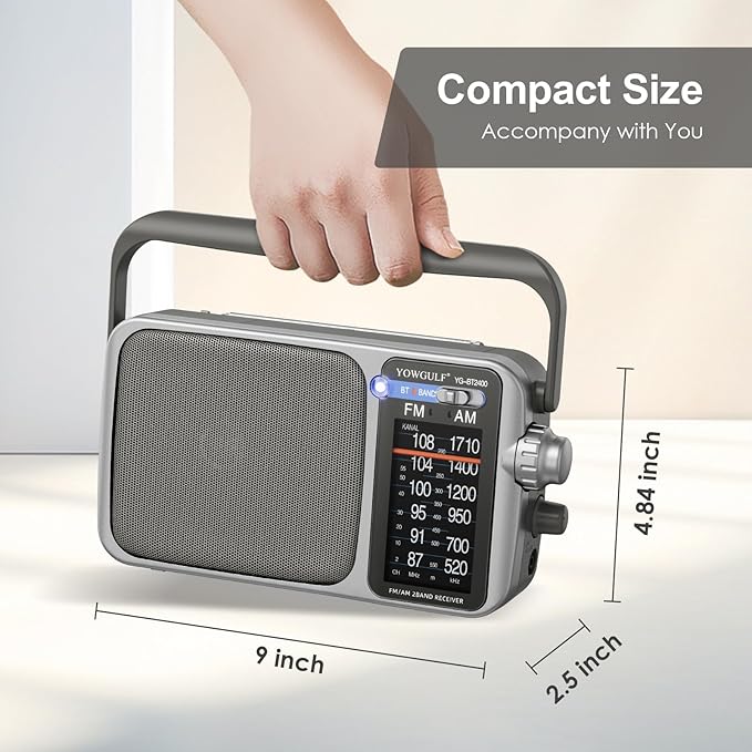 YOWGULF AM FM Radio with Best Reception,Bluetooth Portable AM FM Transistor,Battery Operated Radio or AC Power,Large Dial,Headphone Jack, Gifts for Seniors Elderly