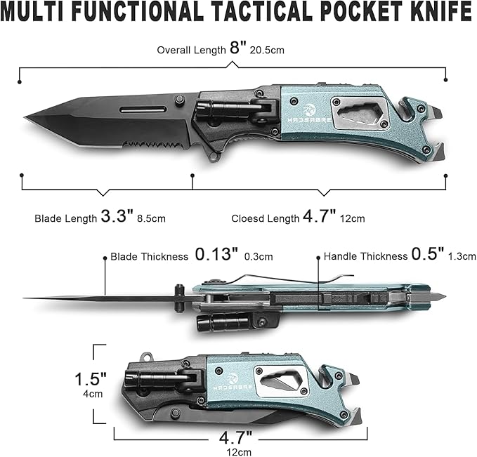 MADSABRE Multitool Pocket Knife with Clip and Case, 8-in-1 Folding Knives with Glass Breaker, Bottle Opener, Wrench, EDC Multitool Knife for Camping, Survival, Gifts for Men