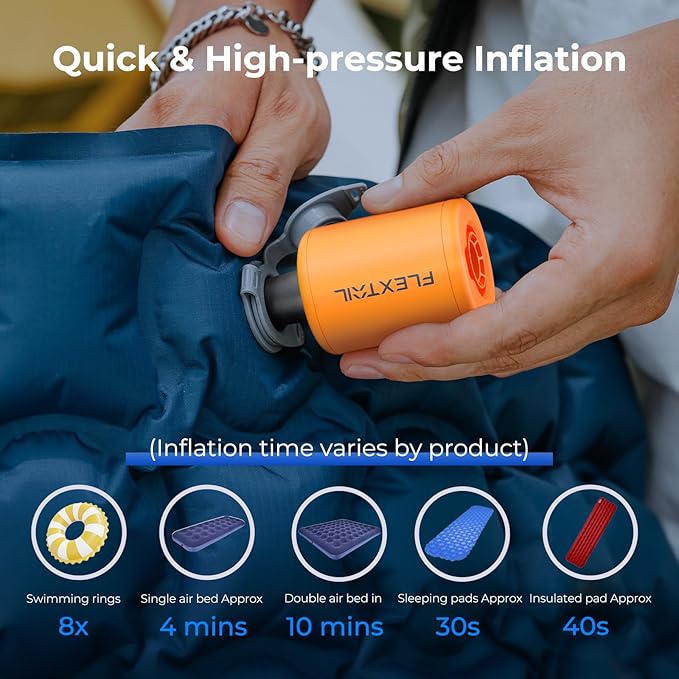 FLEXTAILGEAR Portable Air Pump - Tiny Pump 2, Electric Air Pump for Inflatables 2.8oz Battery Inflator Rechargeable Air Mattress Pump for Sleeping Pads, Pool Floats, Swimming Rings White