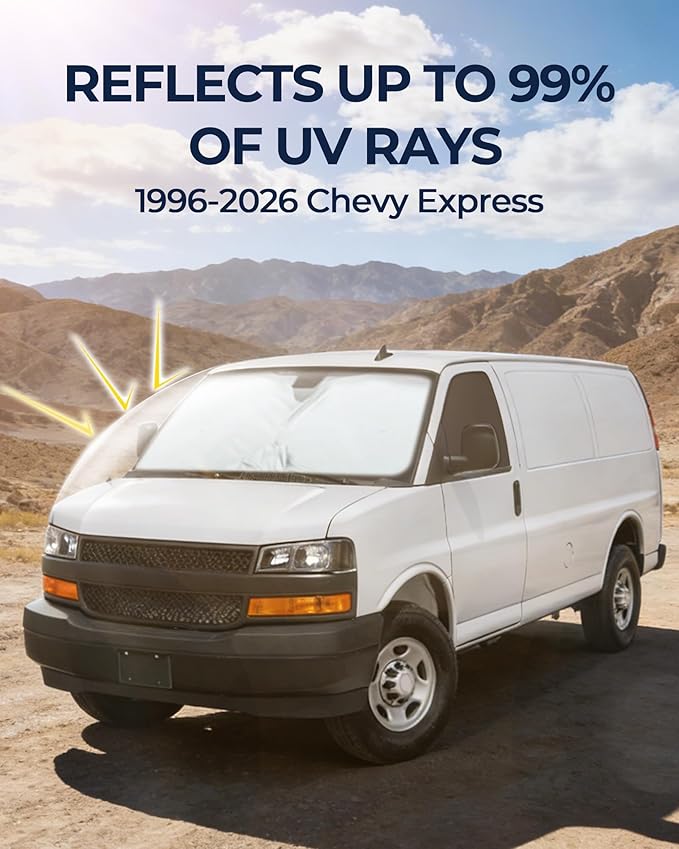 for Chevy Express 1996-2026 Cargo Van Windshield & Side Window Sun Shade Accessories, Privacy Window Covers for UV Blocker ＆ Heat Protector, 3Pcs Window Shades for Napping Camping