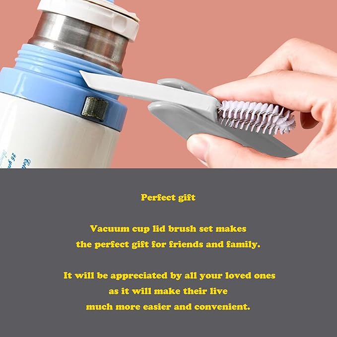 3 in 1 Vacuum Cup Lid Brush,Multifunctional Water Bottle Cap Cleaner,Kettle Cover Cleaning Tools,Top and Gap Clean Gadget,Thermos Washer Remover,Portable Mini Scrubber,with Nylon Straw Washing Kit