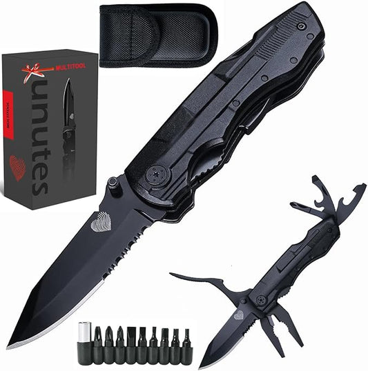 Unutes 14 in 1 Multitool Pocket Knife for Men, Tactical Multi-Tool Plier 9-in-1 screwdriver set with Nylon Sheath for Survival, Camping, Gifts Ideas for Dad, Husband