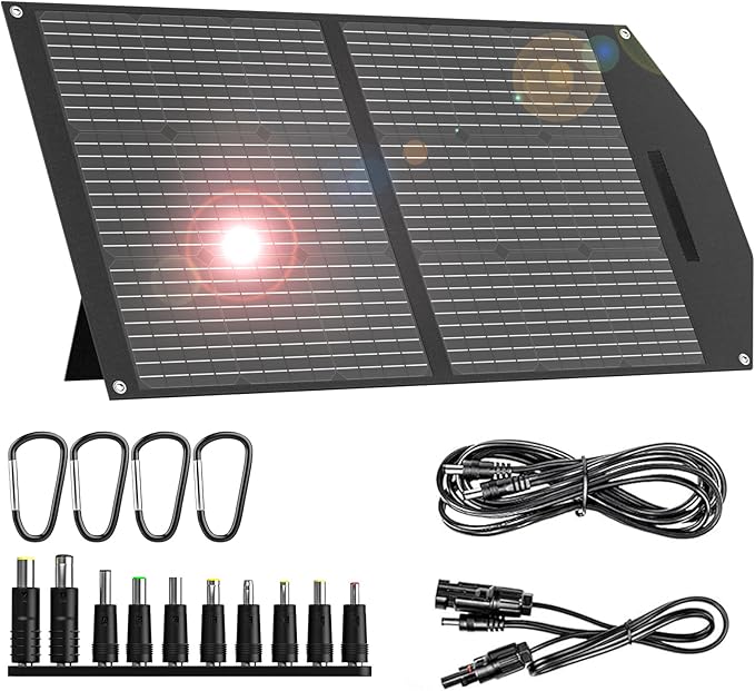 MARBERO 100W Portable Solar Panel 100 Watt Foldable Solar Panel IP68 Waterproof Charger for Power Station, USB/DC Devices 18V Output(10 Connectors) >23% High Efficiency for Camping Outdoor RV Cloudy