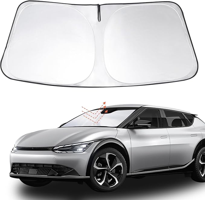 Windshield Sun Shade Custom Fit 2022 2023 2024 2025 2026 Kia EV6 Accessories Foldable Sunshade Sun Blocker Front Window Shades Covers Keep Car Cooler