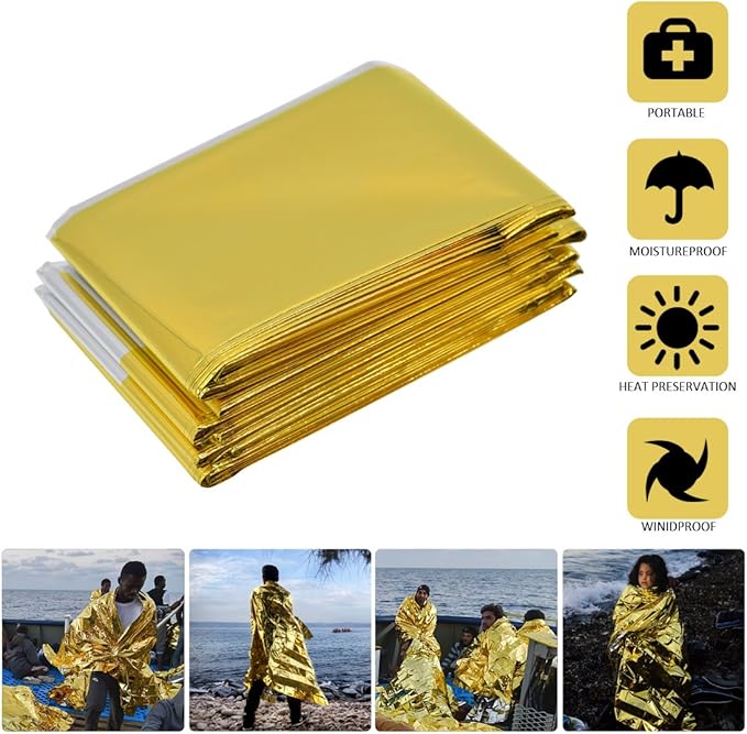 Emergency Blanket Mylar Survival Blanket 82" X 62" Two-Sided Extra Large – Moisture Proof and 90% Heat Retention Foil Space Solar Emergency Thermal Blanket Pack of 10