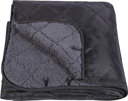 REDCAMP 79"x79" Large Warm Camping Blanket Waterproof & Windproof with Fleece Lining, Outdoor Blanket for Cold Weather Stadium Picnic Travel, Machine Washable Black